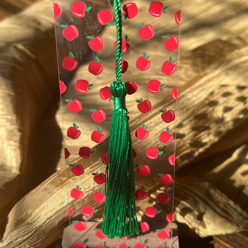 Apple Pattern Bookmark with Green Tassel - Great for Teacher Appreciation